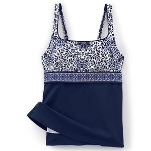 Land’s End square neck underwire tankini top navy print Swim sleeveless pattern